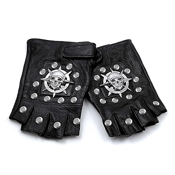 Amazon.com: Steampunk Biker Leather Gloves Mens Skull Punk